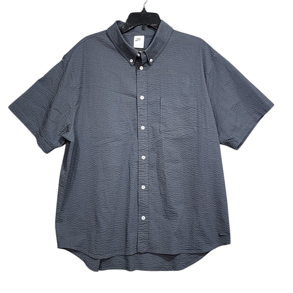 Nike Life Shirt Short Sleeve Seersucker‎ Button Down Dark Charcoal Gray XL